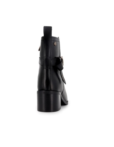 Botín piel con hebilla y cremallera tacon negro mujer