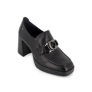Mocasín piel hebilla con tacón mujer negro 2