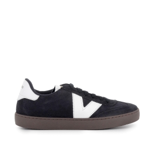 Deportivas piel serraje cordones suela plana mujer azul