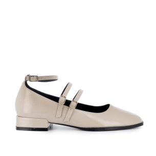 Bailarina charol triple correa con hebilla mujer beige