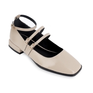 Bailarina charol triple correa con hebilla mujer beige 2