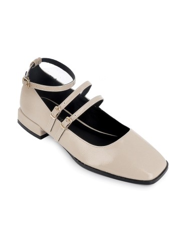 Bailarina charol triple correa con hebilla mujer beige