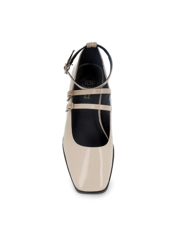 Bailarina charol triple correa con hebilla mujer beige