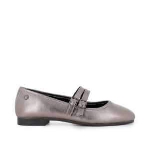 Bailarina piel doble hebilla mujer negro