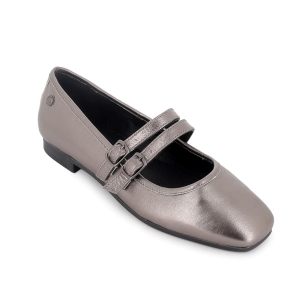 Bailarina piel doble hebilla mujer negro 2