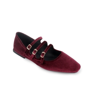 Bailarina piel terciopelo triple correa con hebilla mujer rojo 2