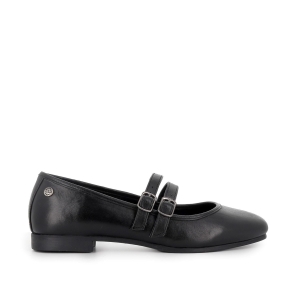 Bailarina piel doble hebilla mujer negro