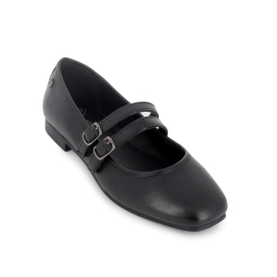 Bailarina piel doble hebilla mujer negro 2