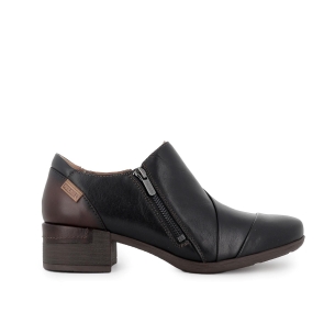 Botin piel tacon bajo cremallera lateral y tacon mujer negro