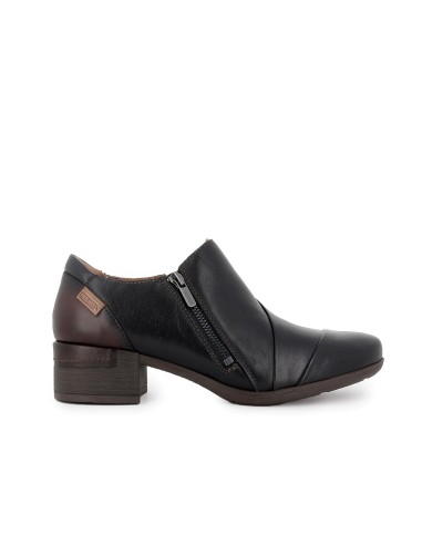 Botin piel tacon bajo cremallera lateral y tacon mujer negro