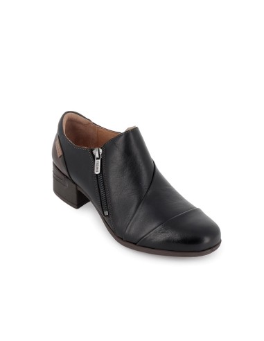 Botin piel tacon bajo cremallera lateral y tacon mujer negro