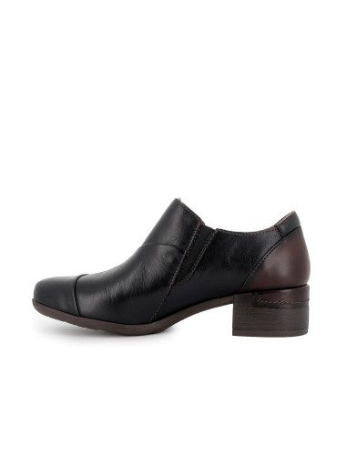 Botin piel tacon bajo cremallera lateral y tacon mujer negro