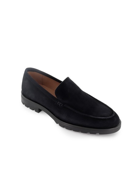 Mocasín piel plano puntera redonda hombre azul