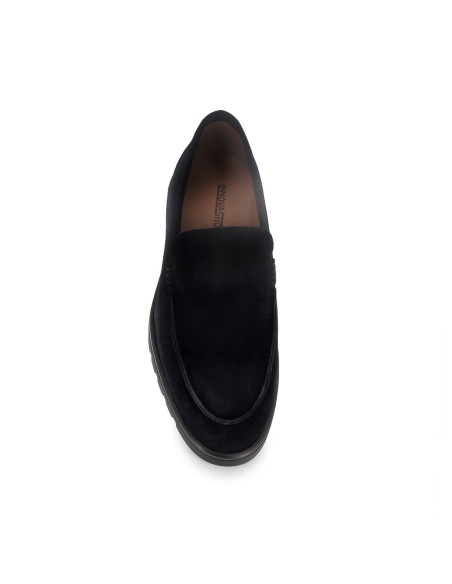 Mocasín piel plano puntera redonda hombre azul