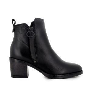 Botin piel lisa con cremallera y tacon mujer negro
