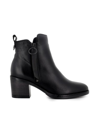 Botin piel lisa con cremallera y tacon mujer negro