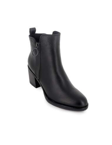 Botin piel lisa con cremallera y tacon mujer negro