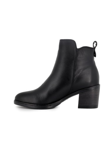 Botin piel lisa con cremallera y tacon mujer negro
