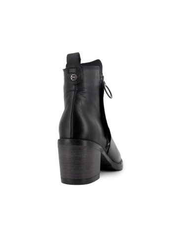 Botin piel lisa con cremallera y tacon mujer negro
