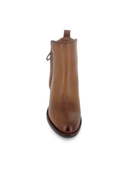 Botin piel lisa con cremallera y tacon mujer cuero