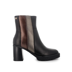 Botin de piel combi tacon alto ancho y plataforma negro mujer