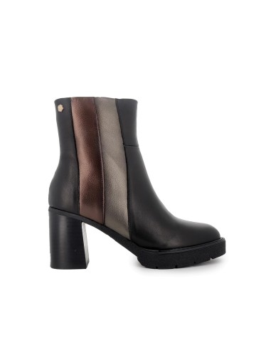 Botin de piel combi tacon alto ancho y plataforma negro mujer