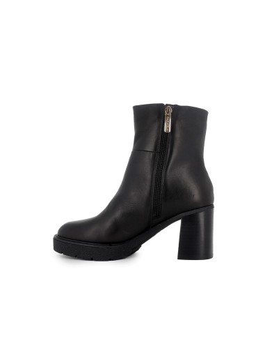 Botin de piel combi tacon alto ancho y plataforma negro mujer