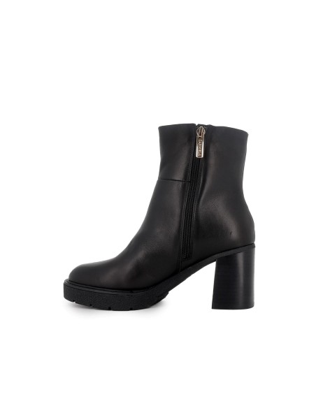 Botin de piel combi tacon alto ancho y plataforma negro mujer