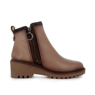 Botin piel con vivos cremallera cuña mujer taupe