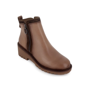 Botin piel con vivos cremallera cuña mujer taupe 2