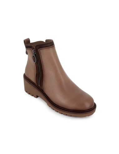 Botin piel con vivos cremallera cuña mujer taupe