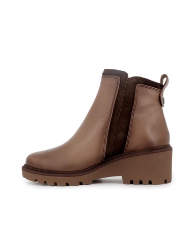 Botin piel con vivos cremallera cuña mujer taupe