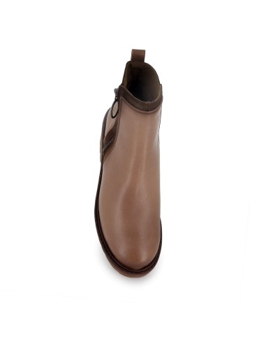 Botin piel con vivos cremallera cuña mujer taupe