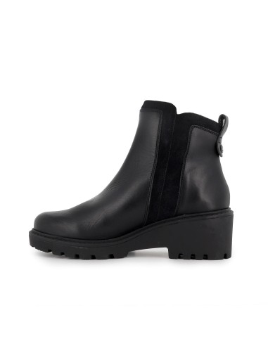 Botin piel con vivos cremallera cuña mujer negro