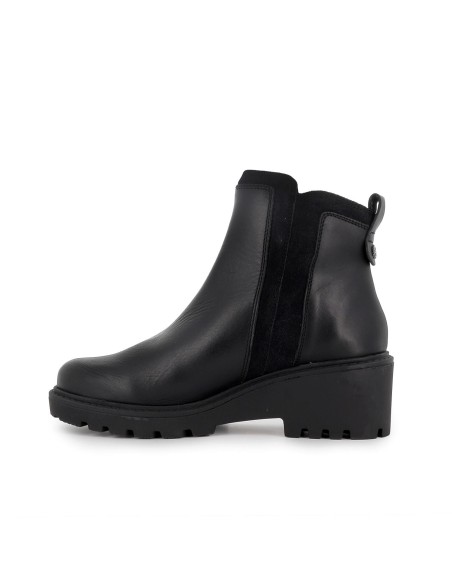 Botin piel con vivos cremallera cuña mujer negro