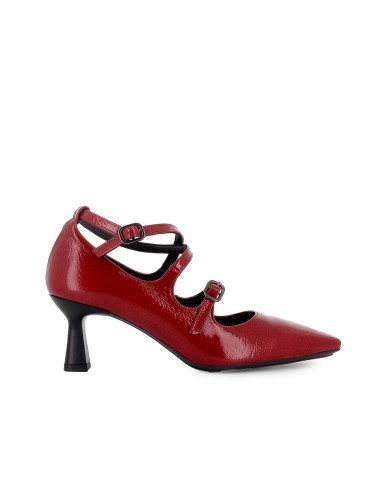 Zapato con correas cruzadas piel charol y tacon fino mujer rojo