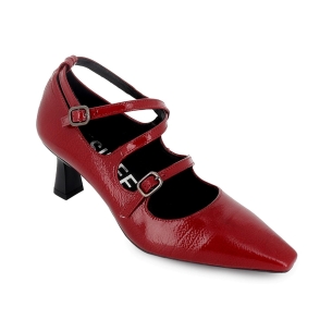 Zapato con correas cruzadas piel charol y tacon fino mujer rojo 2