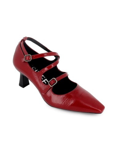 Zapato con correas cruzadas piel charol y tacon fino mujer rojo