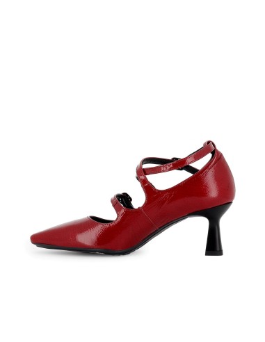 Zapato con correas cruzadas piel charol y tacon fino mujer rojo