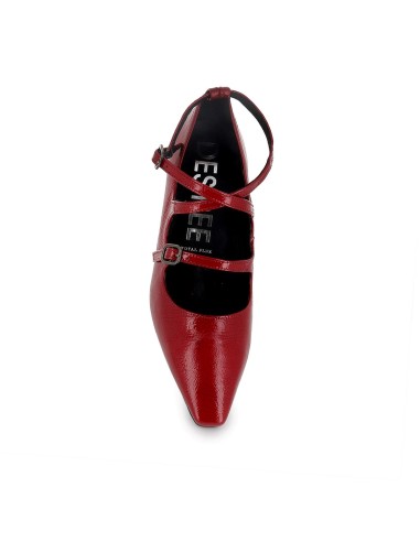 Zapato con correas cruzadas piel charol y tacon fino mujer rojo