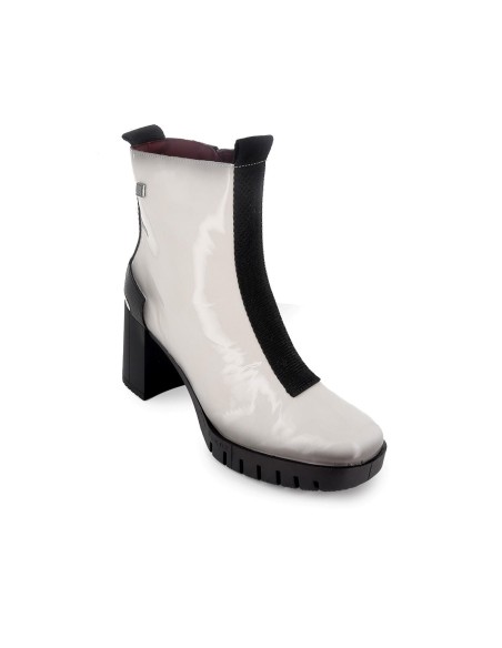 Botín piel charol cremallera mujer marfil