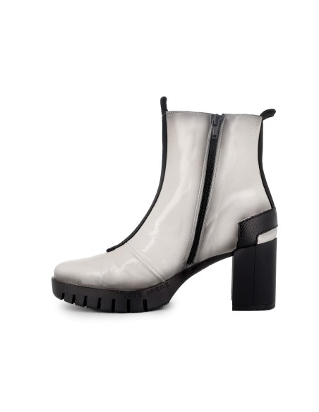 Botín piel charol cremallera mujer marfil