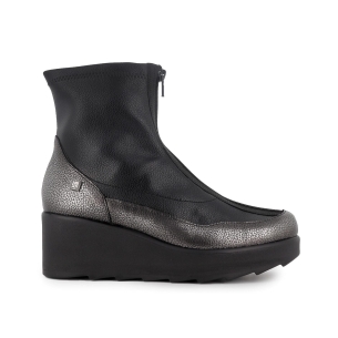 Botin piel efecto metal con cremallera central cuña mujer negro