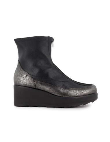 Botin piel efecto metal con cremallera central cuña mujer negro