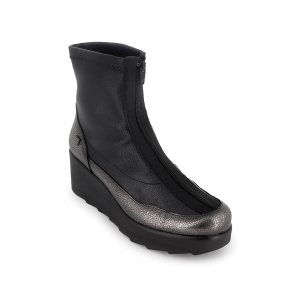 Botin piel efecto metal con cremallera central cuña mujer negro 2