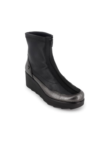 Botin piel efecto metal con cremallera central cuña mujer negro