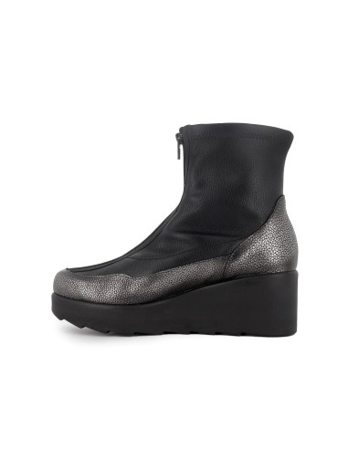 Botin piel efecto metal con cremallera central cuña mujer negro