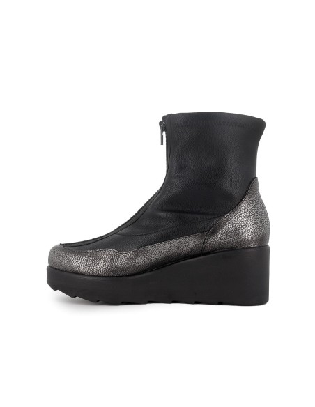 Botin piel efecto metal con cremallera central cuña mujer negro