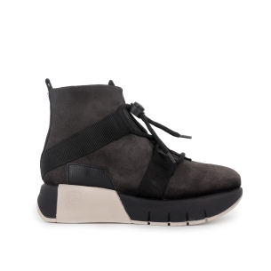 Botin piel ante cordones originales cuña mujer negro