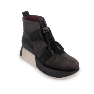 Botin piel ante cordones originales cuña mujer negro 2